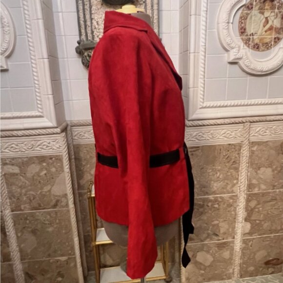 Studio 1. Sz 18W. Dark Red Suede Cloth Belted Jacket. Long Sleeve. B130 - Picture 3 of 5
